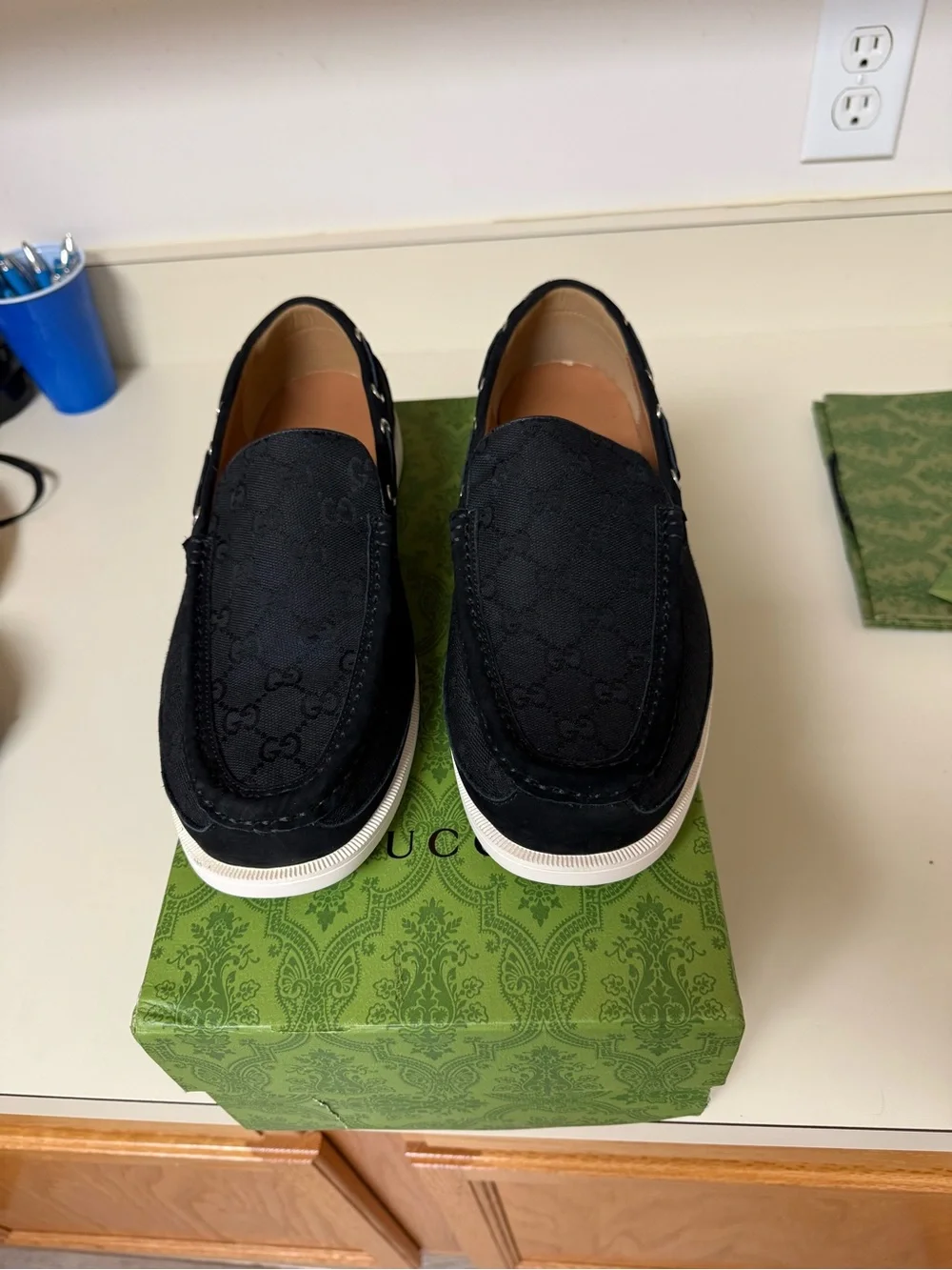 Gucci Black GG Canvas Slip-On Loafers